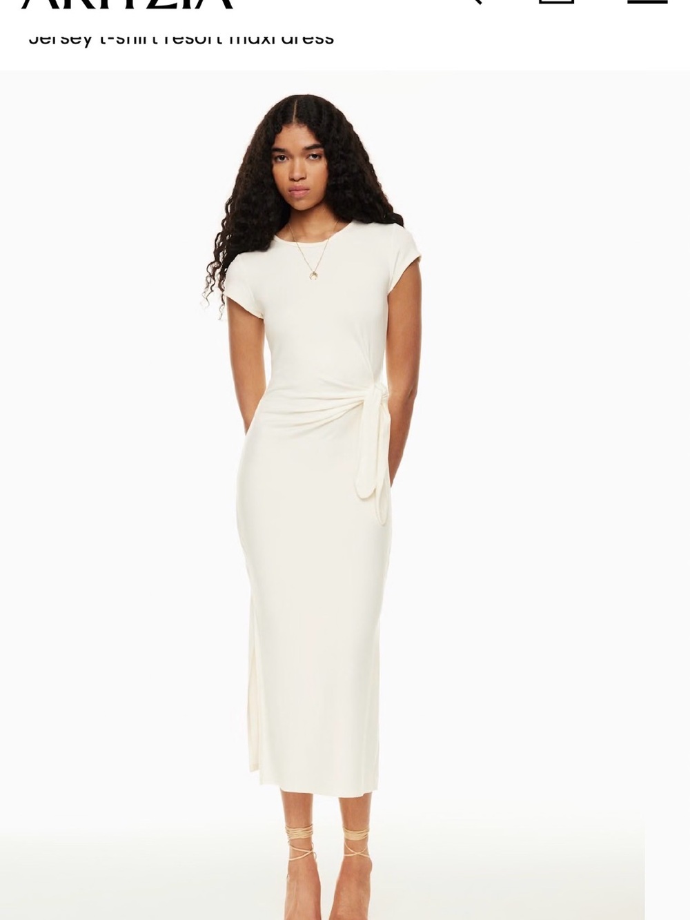 Aritzia Cream Side-Tie Jersey Maxi Dress